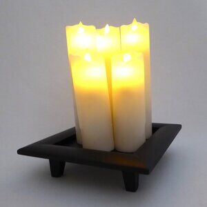 LED FLAMELESS CANDLE MAGIC FLICKERING WAX CANDLE SET WITH WOOD BASE STAND